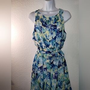 LUXE by Carmen Marc Valvo Dress S/L Blues Yellow White sz 14